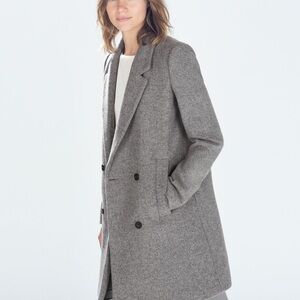 Women's Gray Double-Breasted Wool Pea Coat -Zara